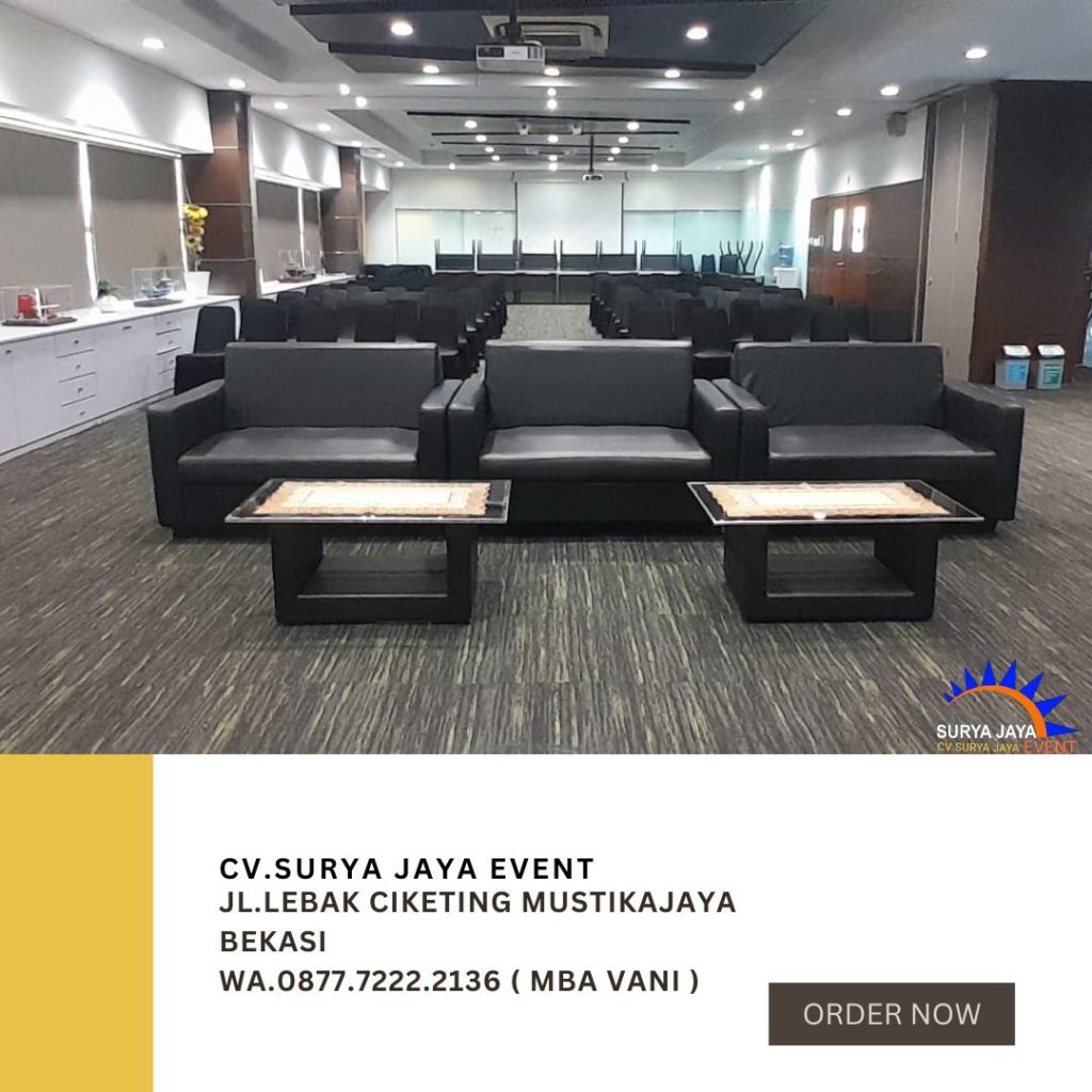 Sewa Sofa Hitam Dan Kursi Susun Cover Hitam di Jakarta