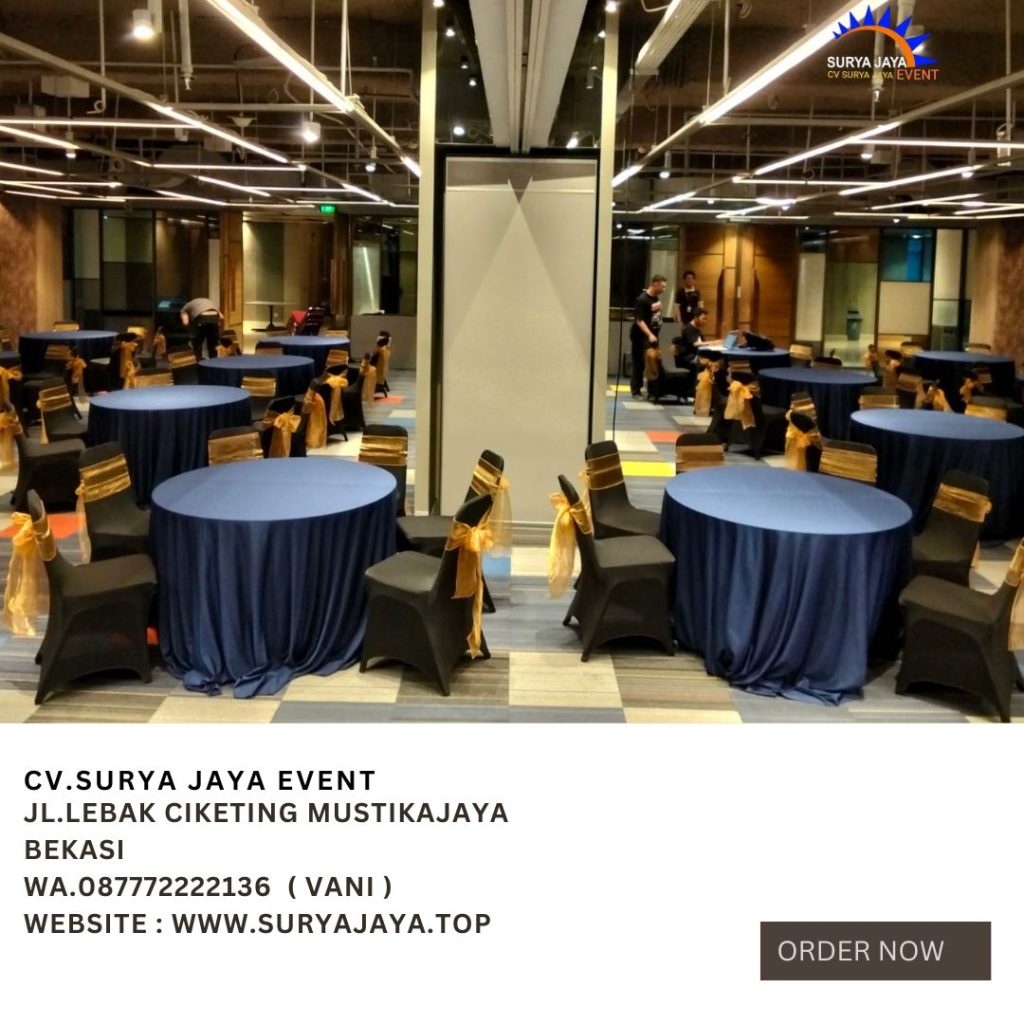Rental Round Table Cover Tebar Hitam Jakarta