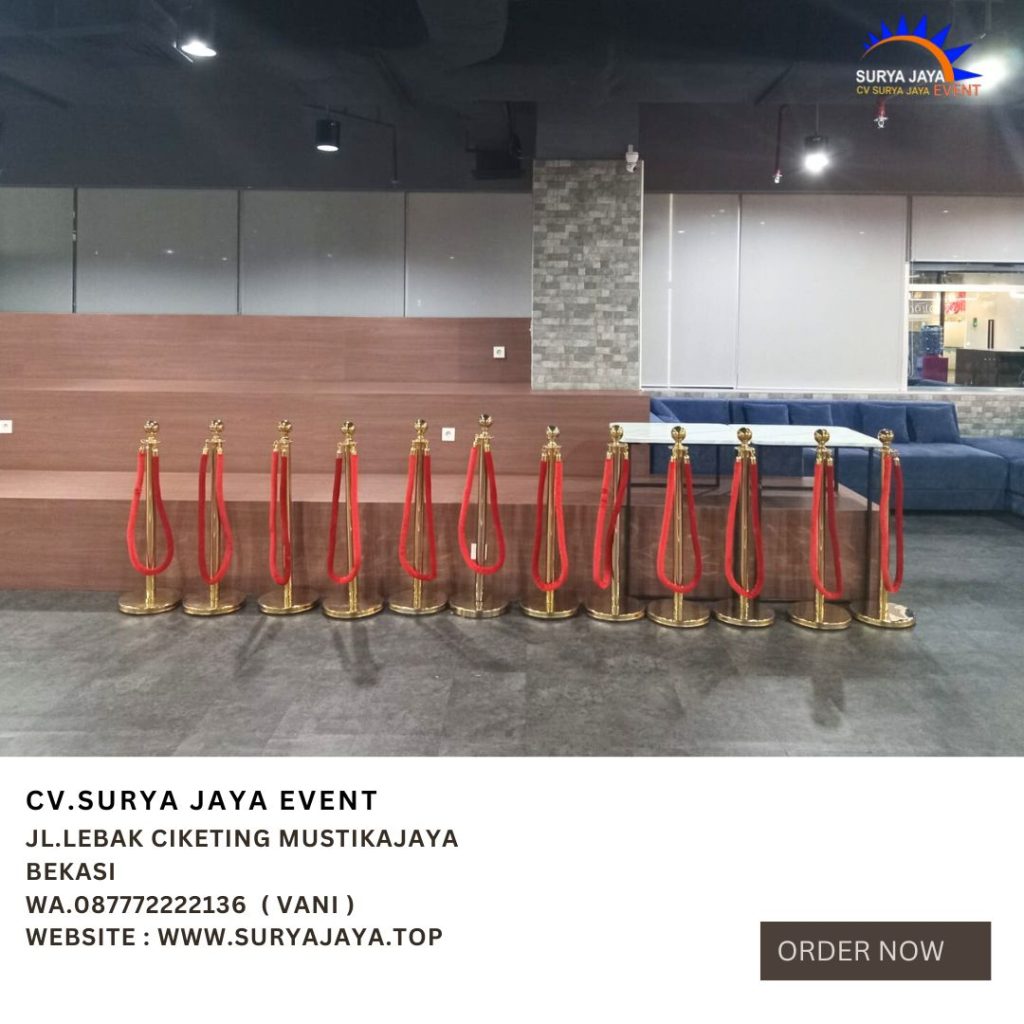 Rental Tiang Antrian VIP Stainless Tali Bludru Merah jakarta