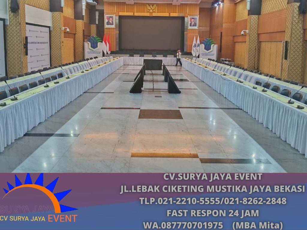 Rental Meja IBm 180x45cm Cover Putih Dan Kursi Susun Bogor