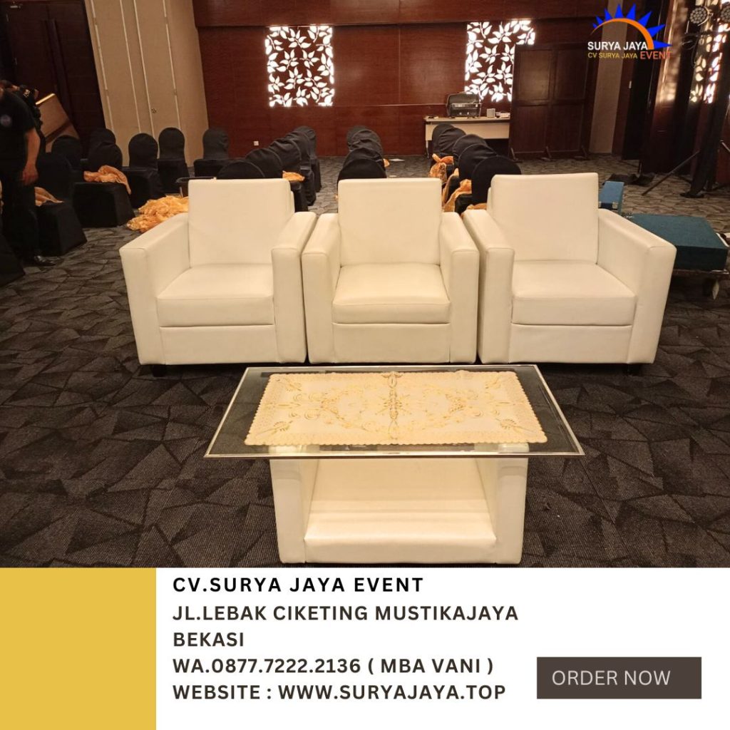 Rental Sofa Putih Single Meja VIP Kaca Rancamaya Bogor