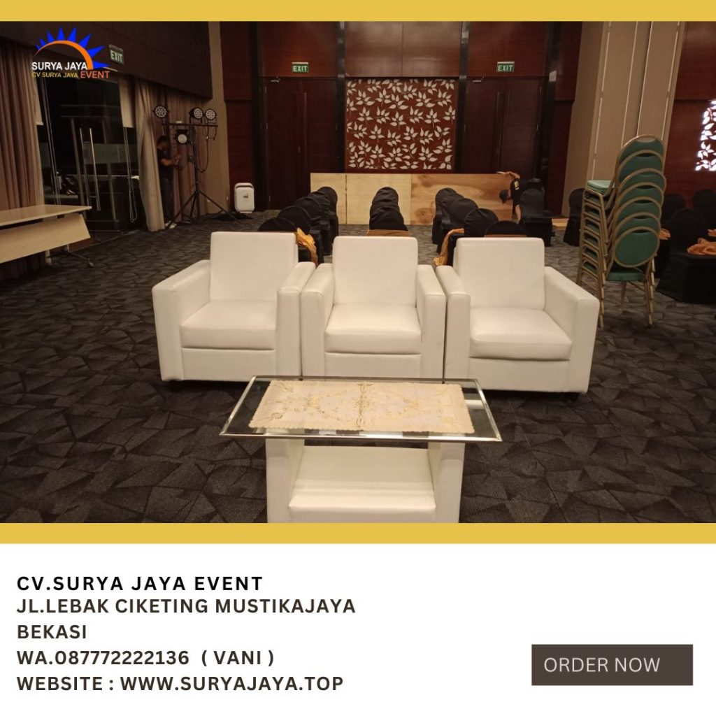 Rental Sofa Putih Single Meja VIP Kaca Rancamaya Bogor