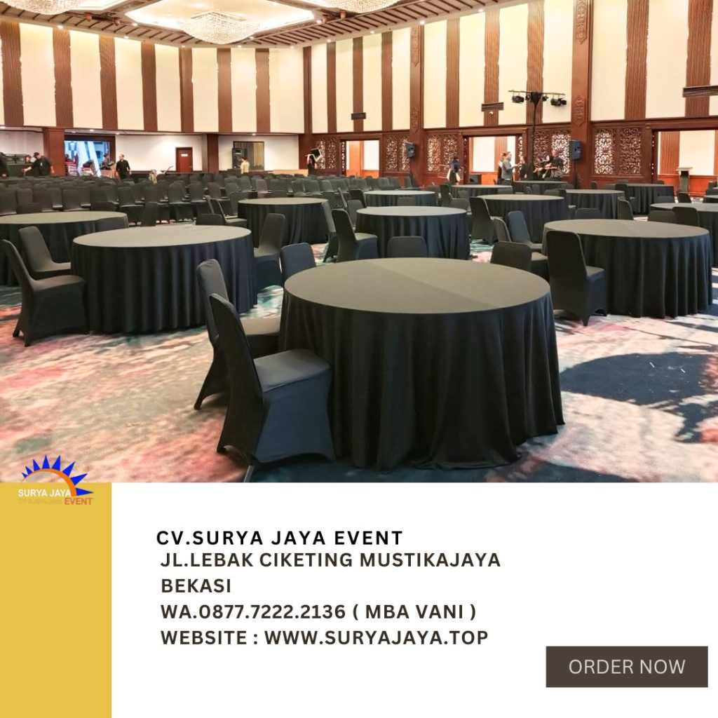 Sewa Meja Bulat Dan Kursi Futura Cover Hitam Event Patra Jasa Jaksel