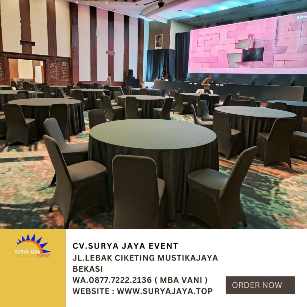 Sewa Meja Bulat Dan Kursi Futura Cover Hitam Event Patra Jasa Jaksel