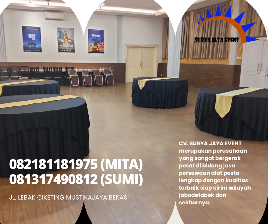 Rental Meja Bundar Besar D180cm Cover Dan Topping Hitam Jaksel