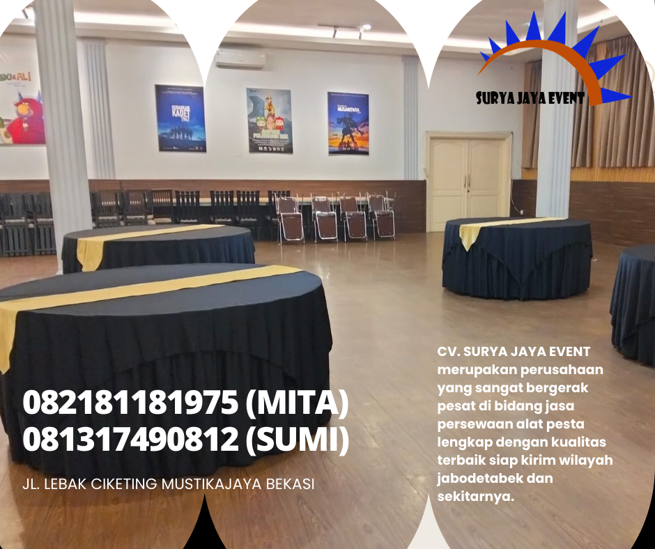 Rental Meja Bundar Besar D180cm Cover Dan Topping Hitam Jaksel