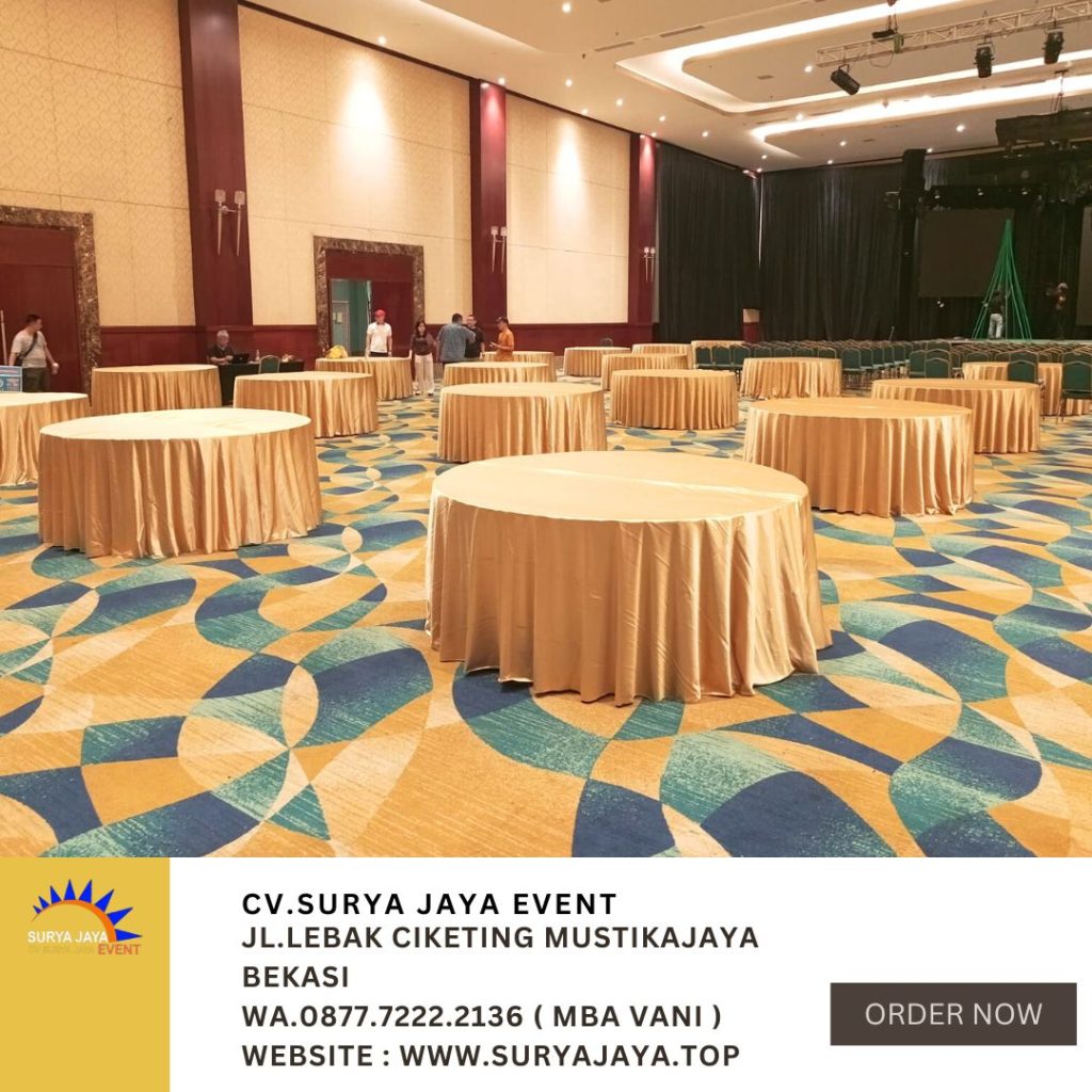 Rental Meja Bulat Cover Gold Area Jakpus