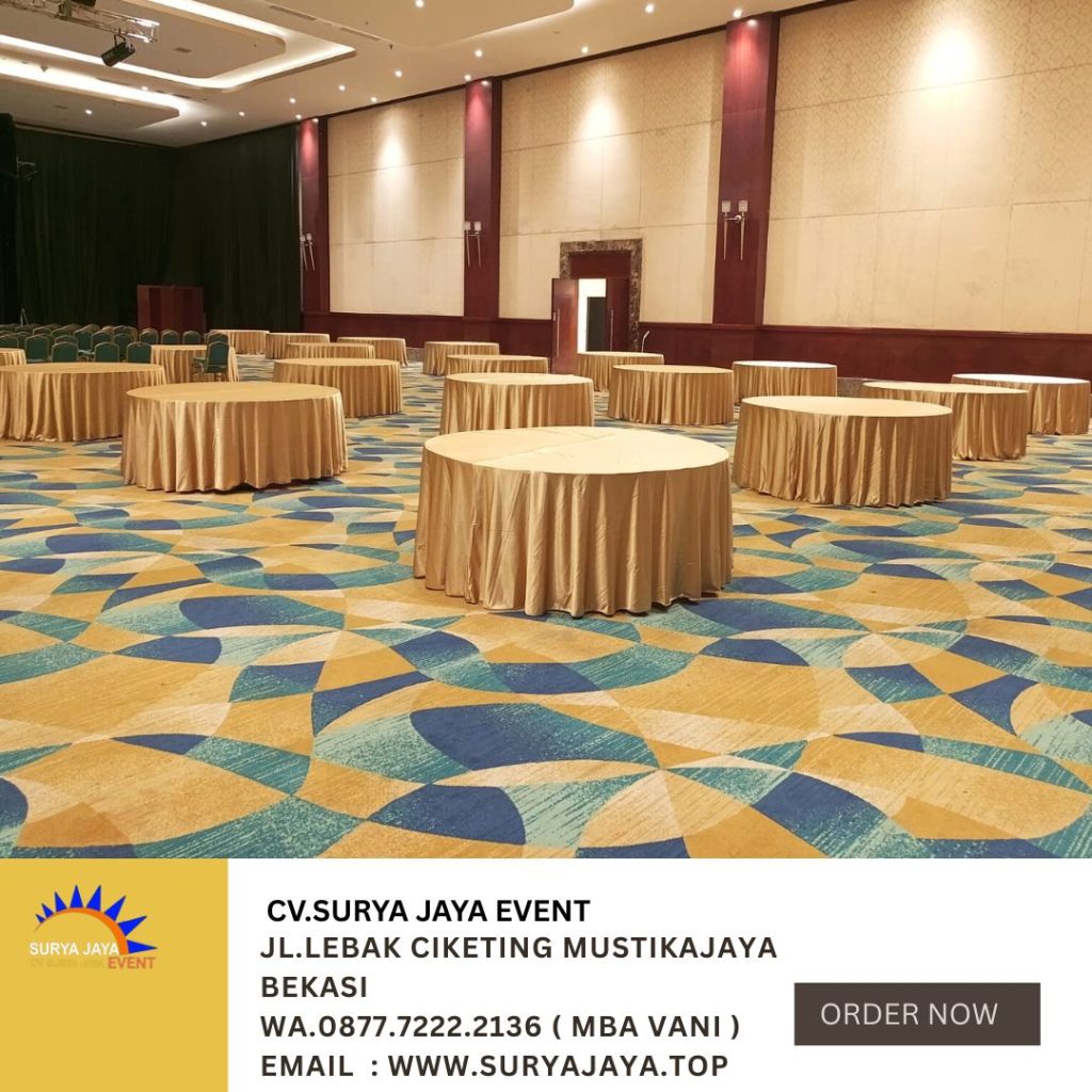 Rental Meja Bulat Cover Gold Area Jakpus