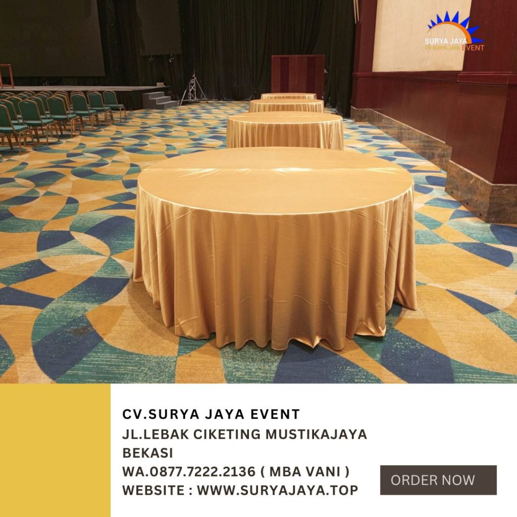 Rental Meja Bulat Cover Gold Area Jakpus