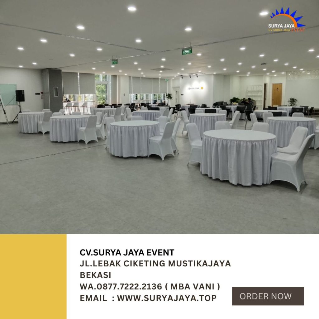 Sewa Round Table dan Kursi Cover Putih Event Hyundai Jakarta