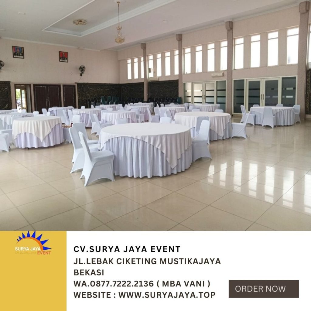 Sewa Round Table dan Kursi Cover Putih Event Hyundai Jakarta
