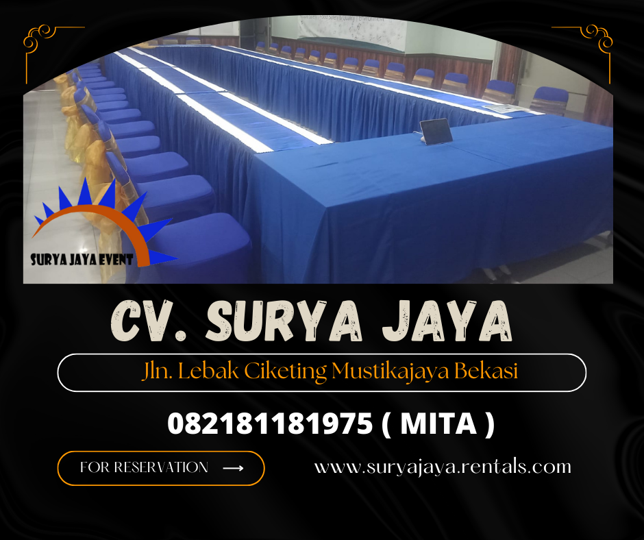 GUDANG SEWA MEJA KOTAK COVER BIRU AREA JAKARTA