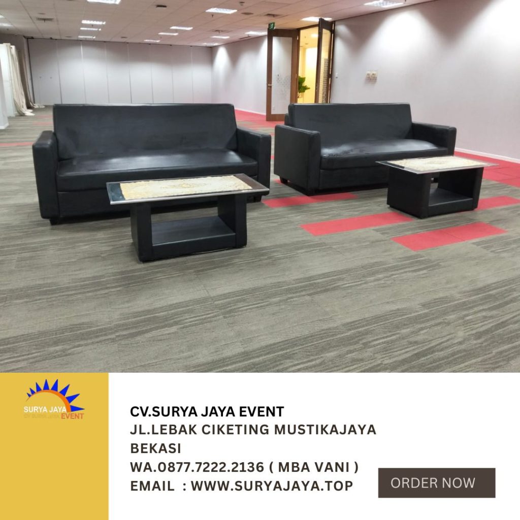 Sewa Sofa Triple Hitam Set Meja VIP Kaca Event Bank DKI Pusat Jakpus