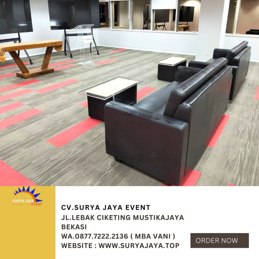 Sewa Sofa Triple Hitam Set Meja VIP Kaca Event Bank DKI Pusat Jakpus