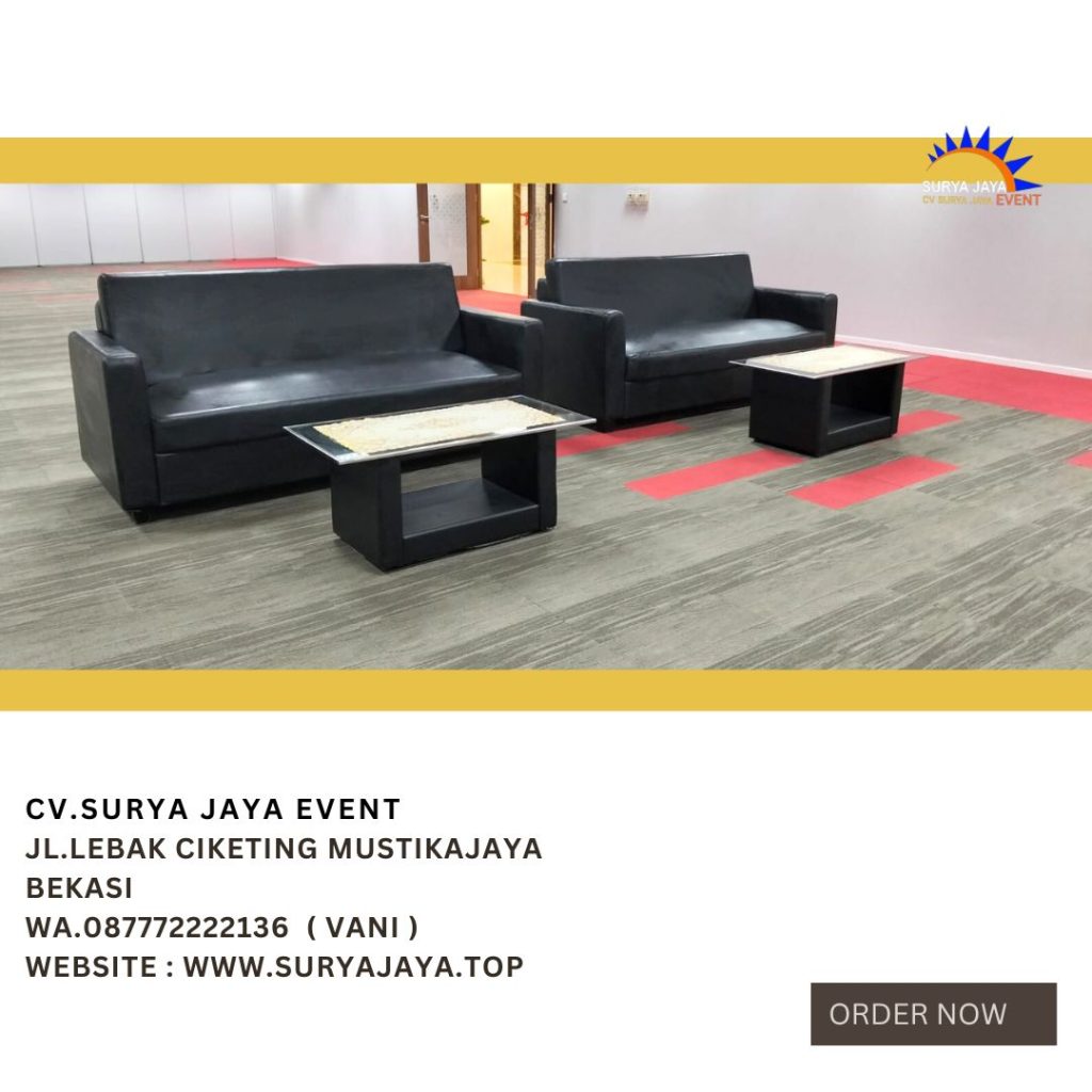 Sewa Sofa Triple Hitam Set Meja VIP Kaca Event Bank DKI Pusat Jakpus