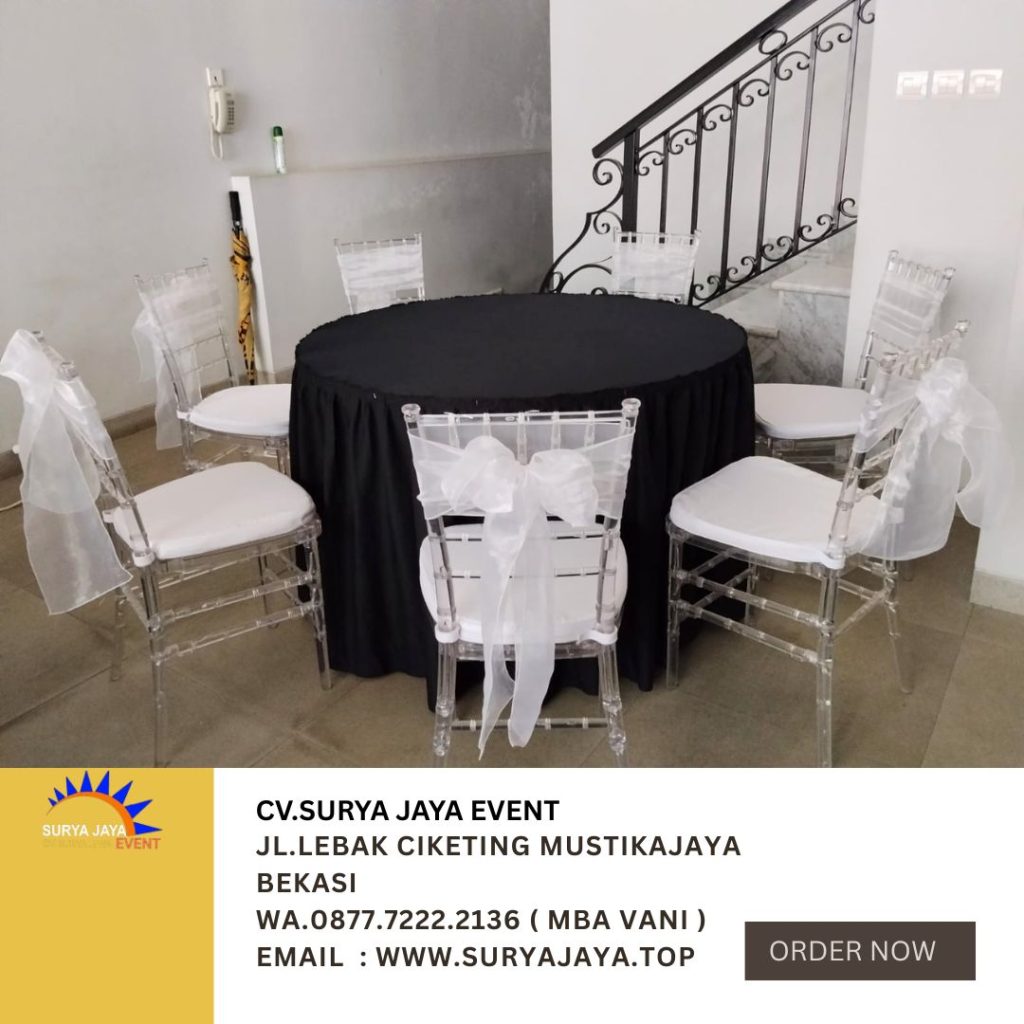 Sewa Kursi Tiffany Acrylic Dan Round Table Taplak Hitam Area Jakarta