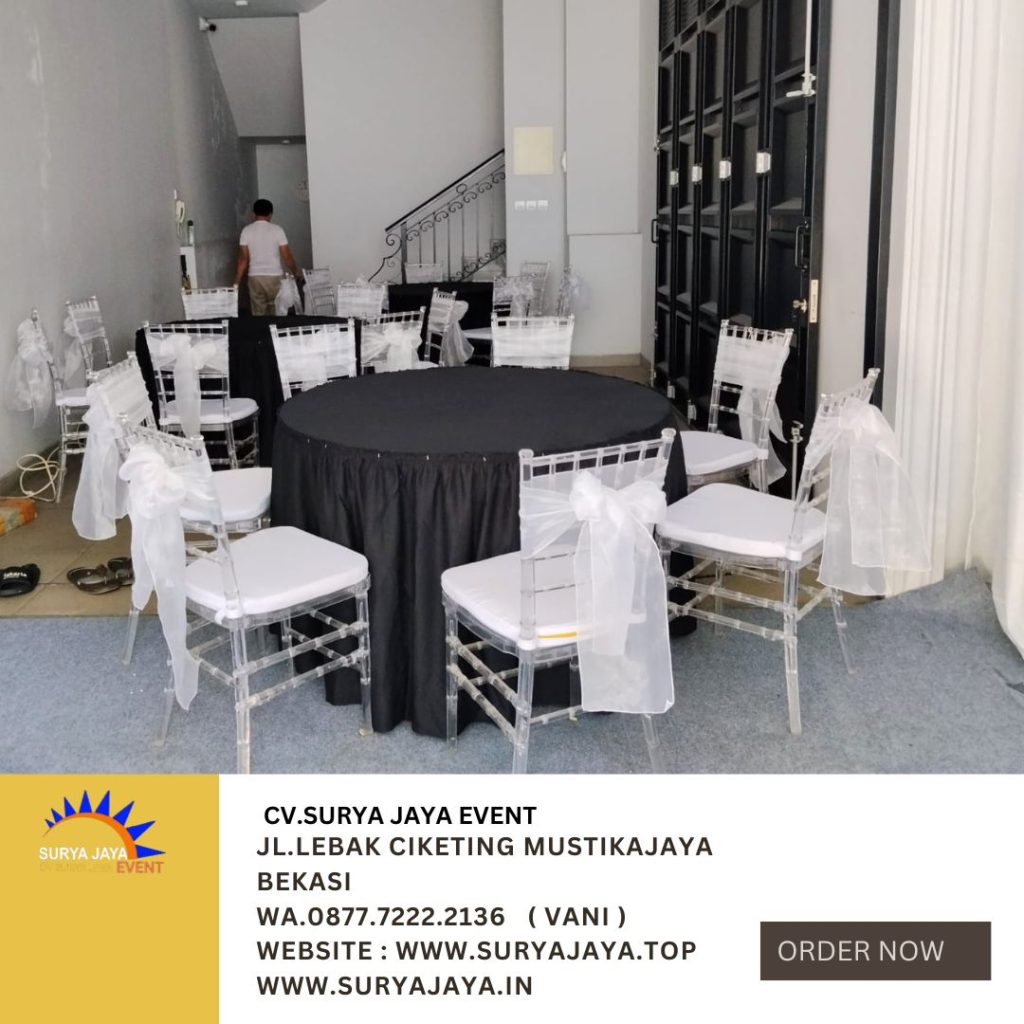 Sewa Kursi Tiffany Acrylic Dan Round Table Taplak Hitam Area Jakarta