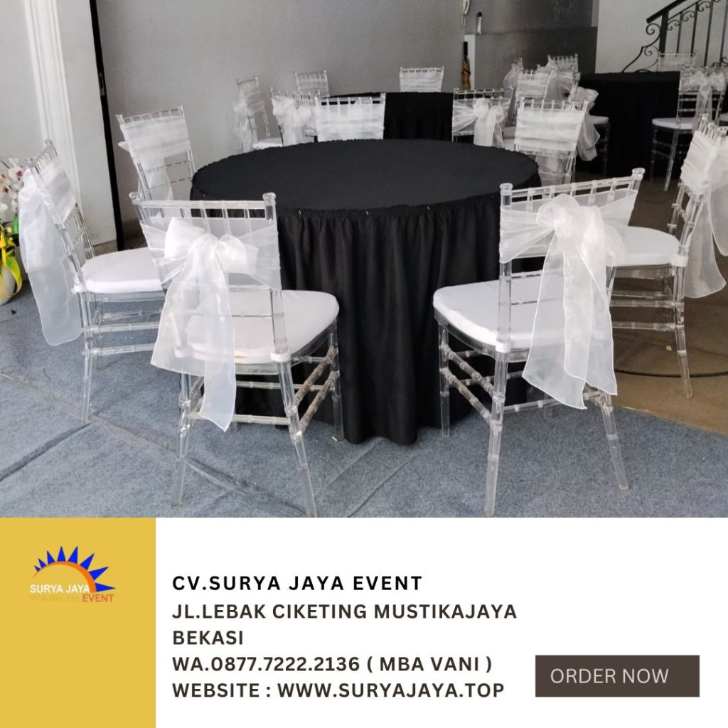 Sewa Kursi Tiffany Acrylic Dan Round Table Taplak Hitam Area Jakarta