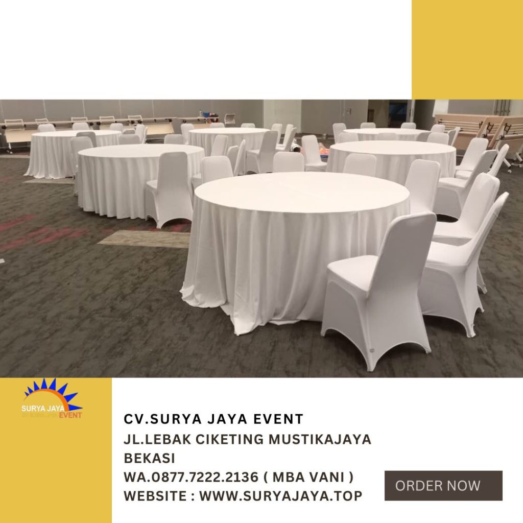 Sewa Meja Kursi Cover Putih Area Jakarta