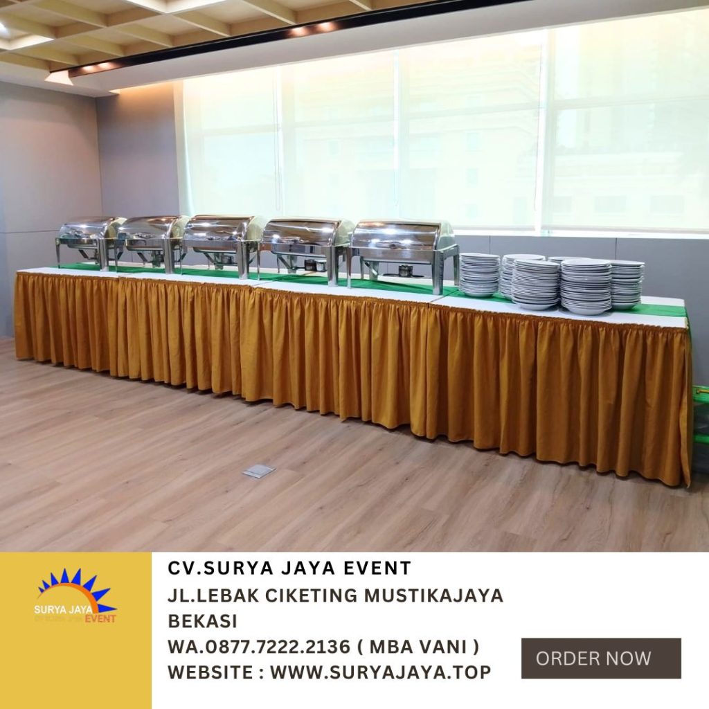 Sewa Meja Prasmanan Kotak Taplak Gold Putih Jakarta