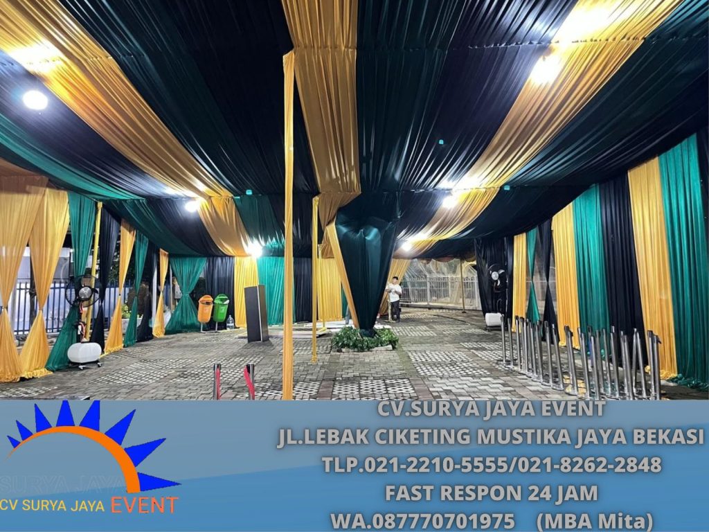 Rental Tenda Dekor Type Serut Kain Hitam Gold Jakarta