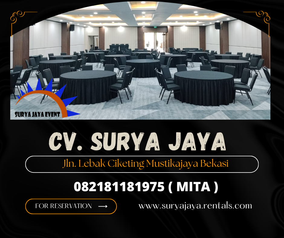 Sewa Meja Bundar Cover Taplak Meja Hitam Jakarta