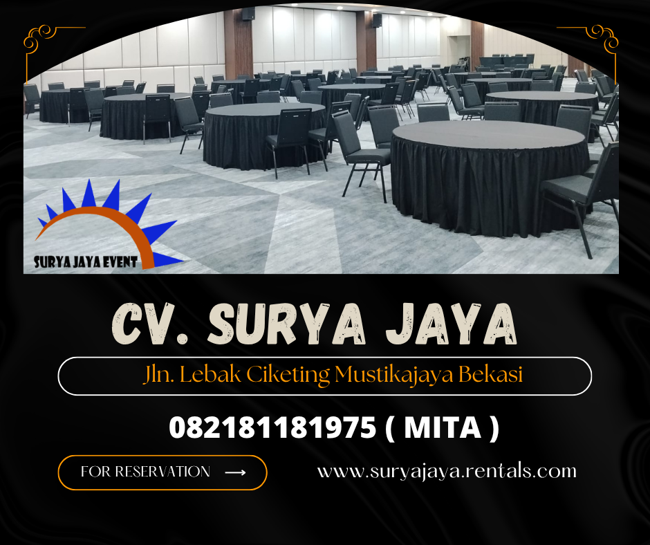 Sewa Meja Bundar Cover Taplak Meja Hitam Jakarta