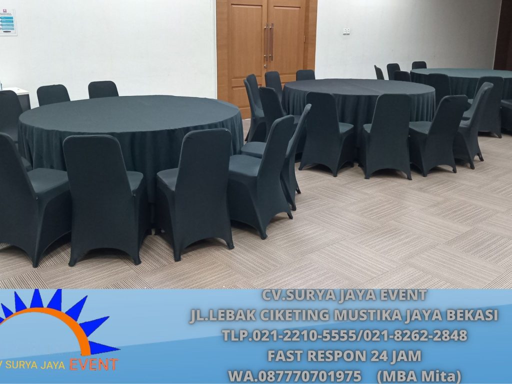Rental Meja D180 Cover Tebar Hitam Araea Cikarang