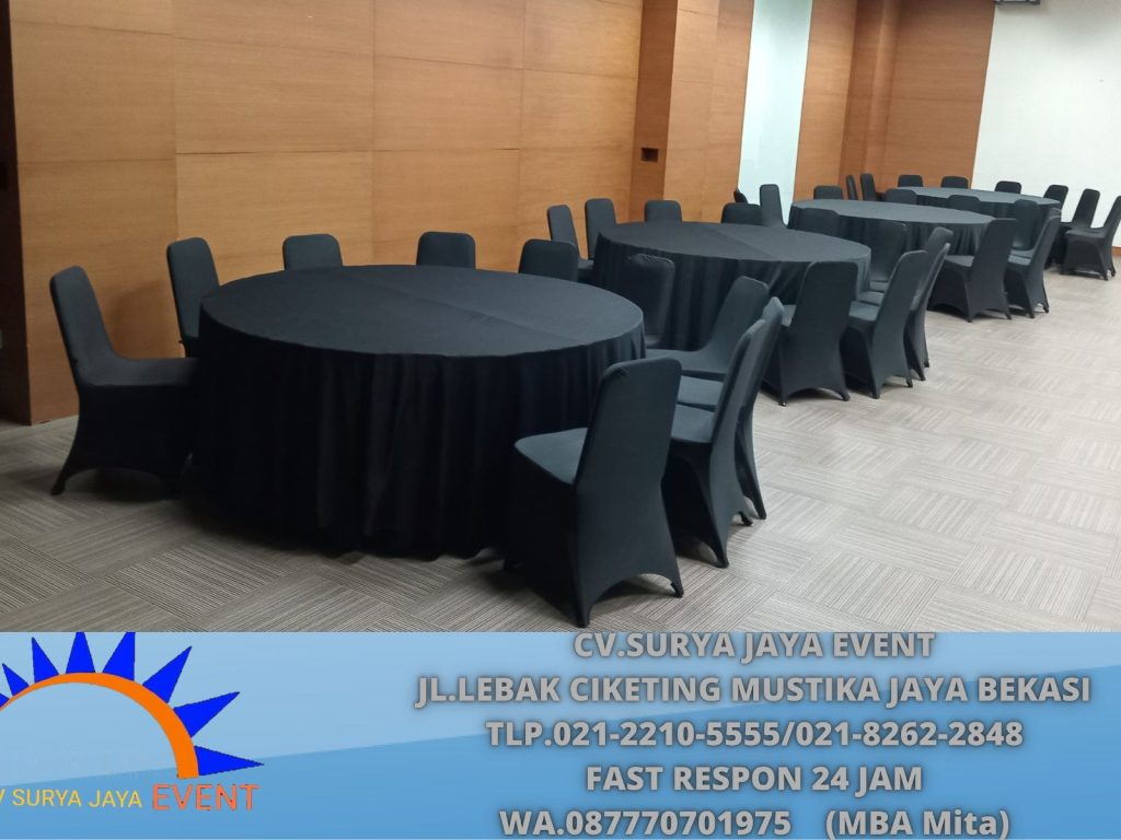 Rental Meja D180 Cover Tebar Hitam Araea Cikarang