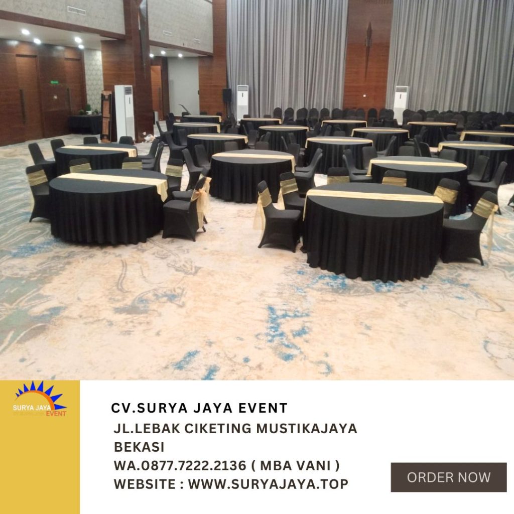 Rental Round Table atau Meja Bulat Cover Hitam Jakarta