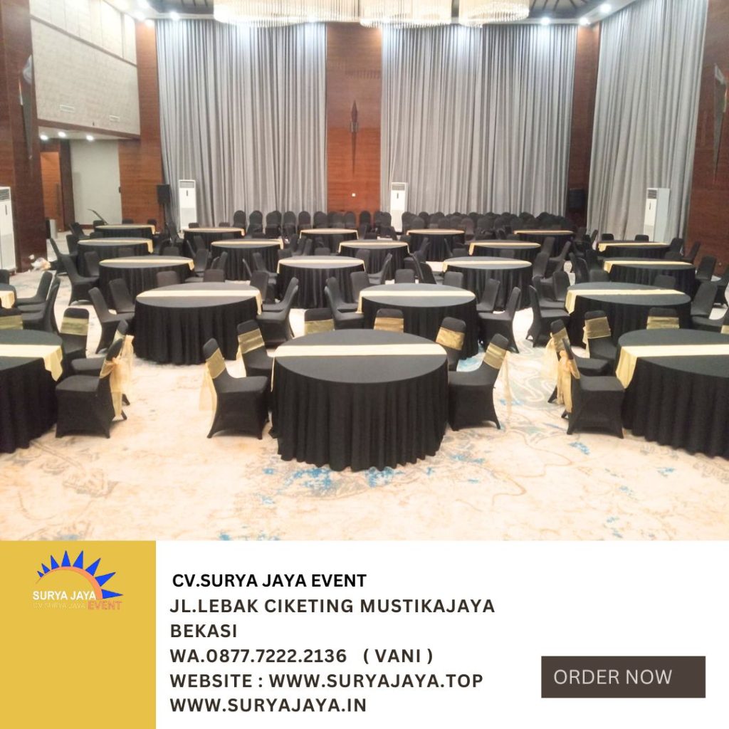 Rental Round Table atau Meja Bulat Cover Hitam Jakarta