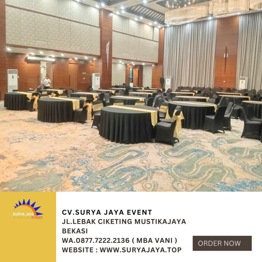 Rental Round Table atau Meja Bulat Cover Hitam Jakarta