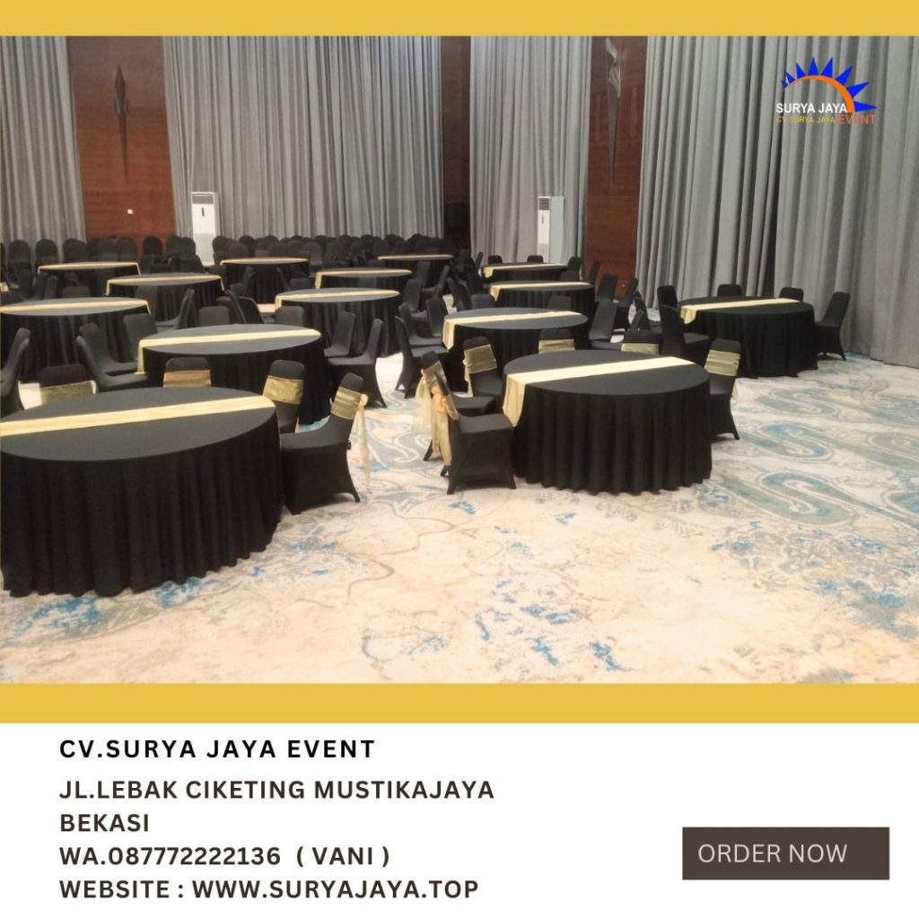 Rental Round Table atau Meja Bulat Cover Hitam Jakarta