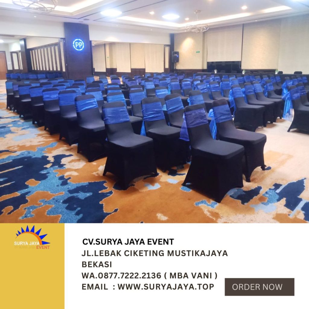 Sewa Kursi Event Cover Hitam Ketat Pita Biru Jakarta