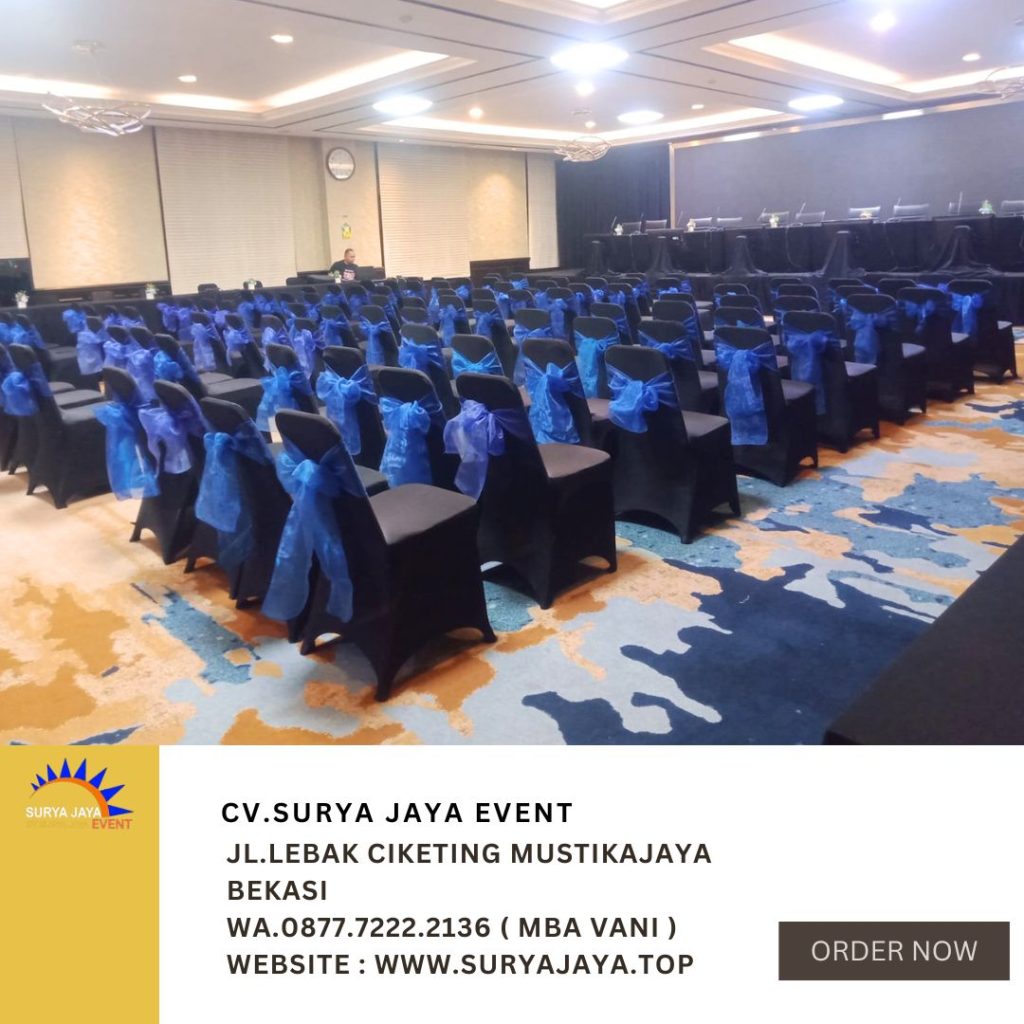 Sewa Kursi Event Cover Hitam Ketat Pita Biru Jakarta