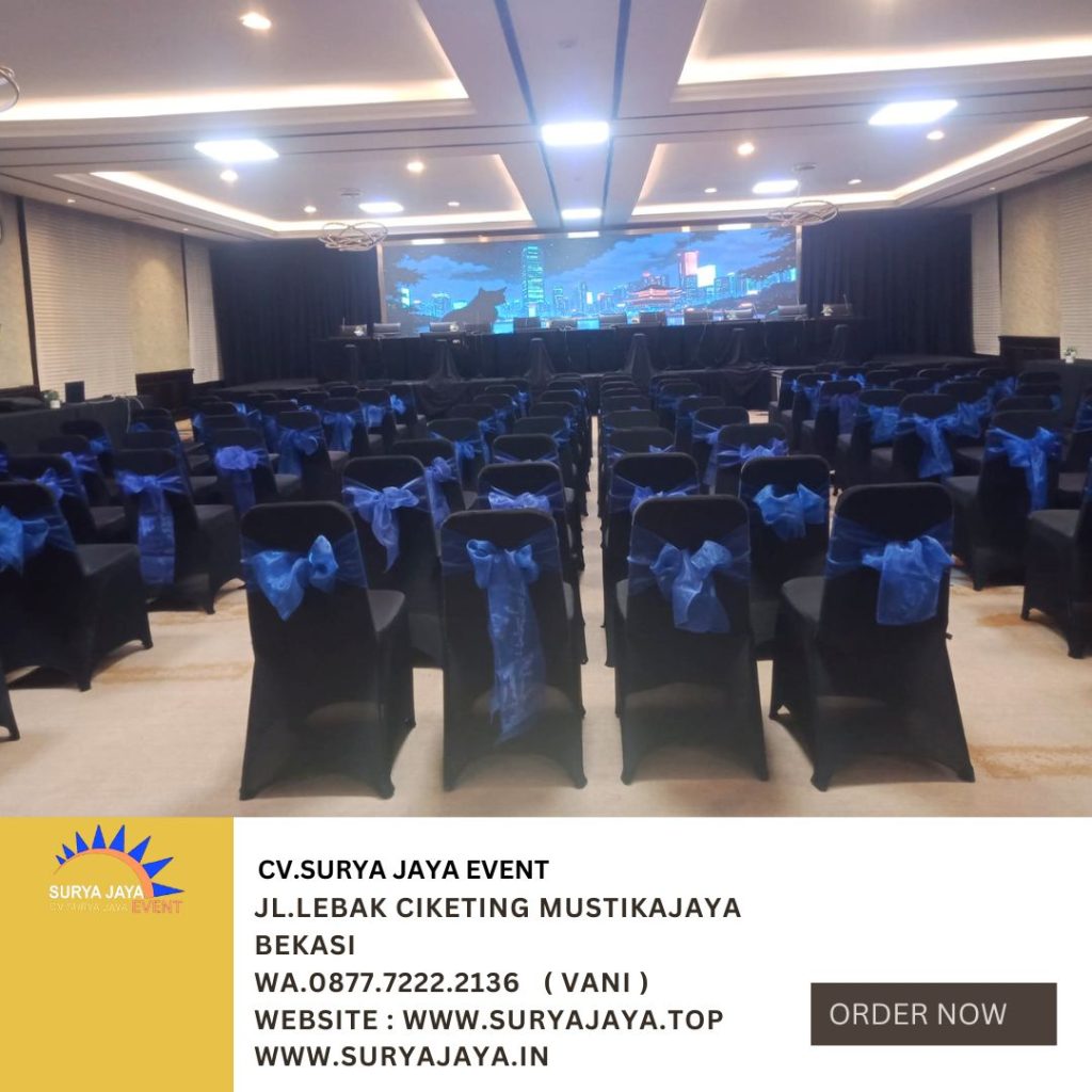 Sewa Kursi Event Cover Hitam Ketat Pita Biru Jakarta