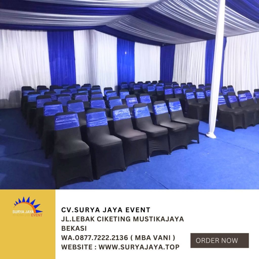 Sewa Kursi Event Cover Hitam Ketat Pita Biru Jakarta