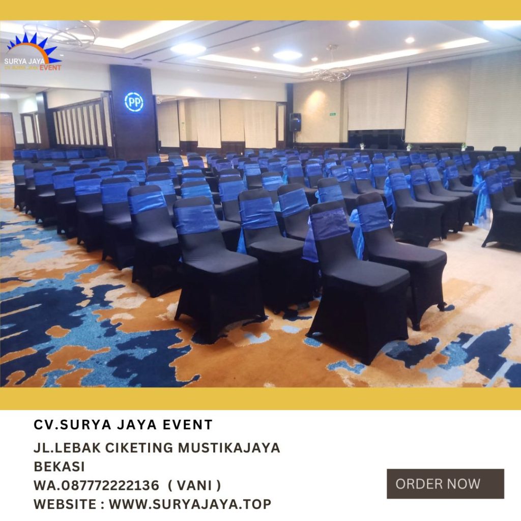 Sewa Kursi Event Cover Hitam Ketat Pita Biru Jakarta