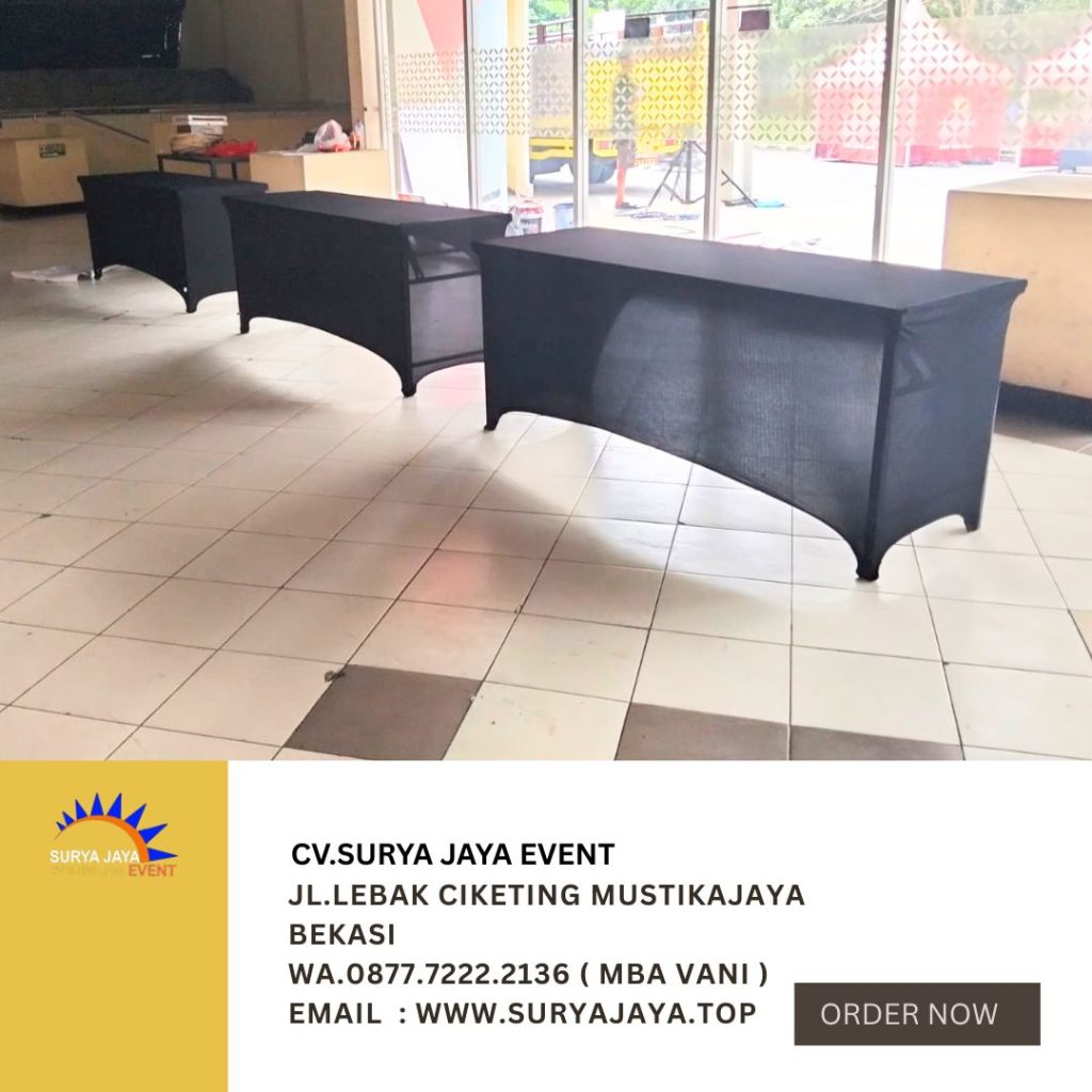 Sewa Meja Ibm 180x60cm Cover Stretch Hitam Telkom Universitas Bandung
