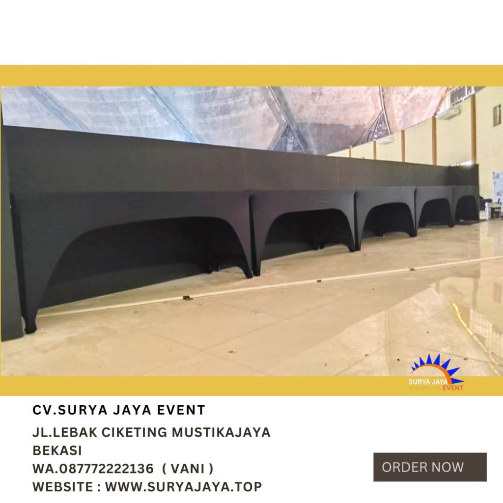Sewa Meja Ibm 180x60cm Cover Stretch Hitam Telkom Universitas Bandung