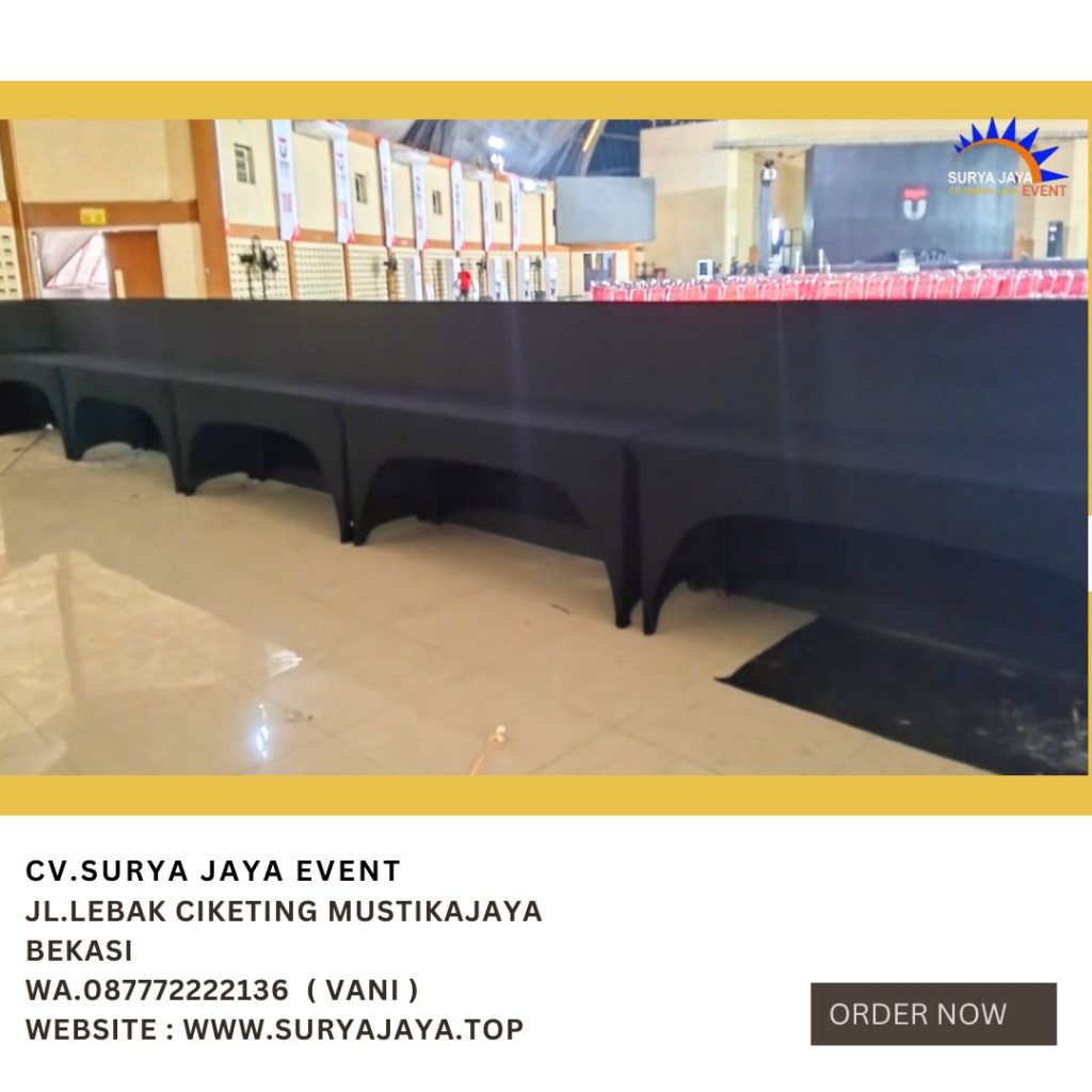 Sewa Meja Ibm 180x60cm Cover Stretch Hitam Telkom Universitas Bandung