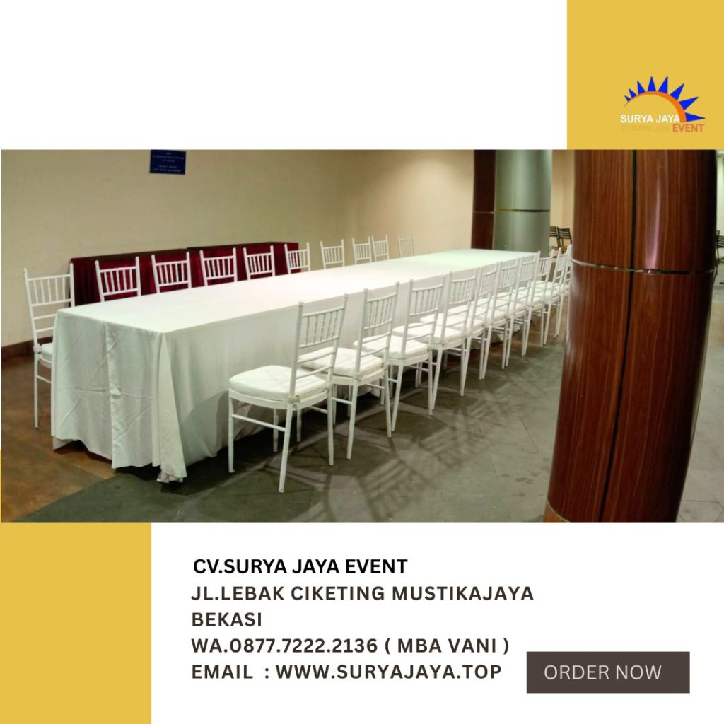 Sewa Meja Ibm 180x90cm Taplak Tebar Putih Jakarta