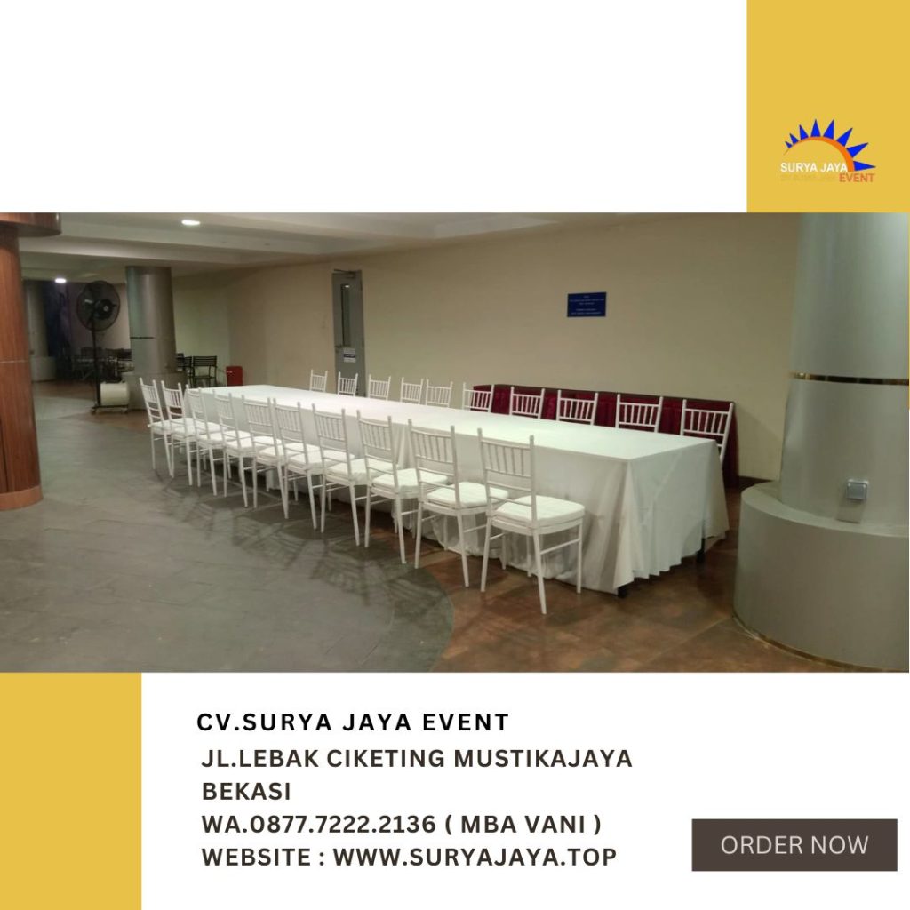 Sewa Meja Ibm 180x90cm Taplak Tebar Putih Jakarta