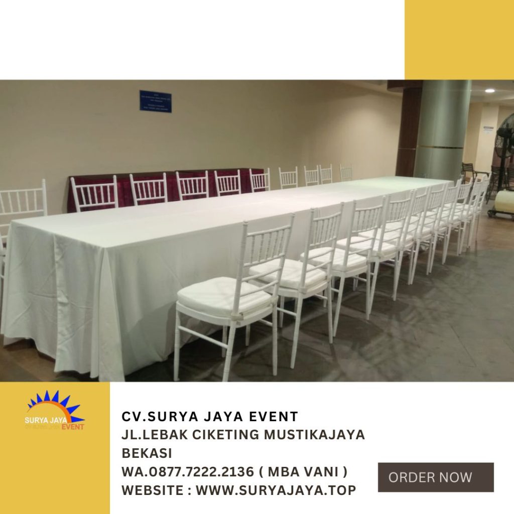 Sewa Meja Ibm 180x90cm Taplak Tebar Putih Jakarta
