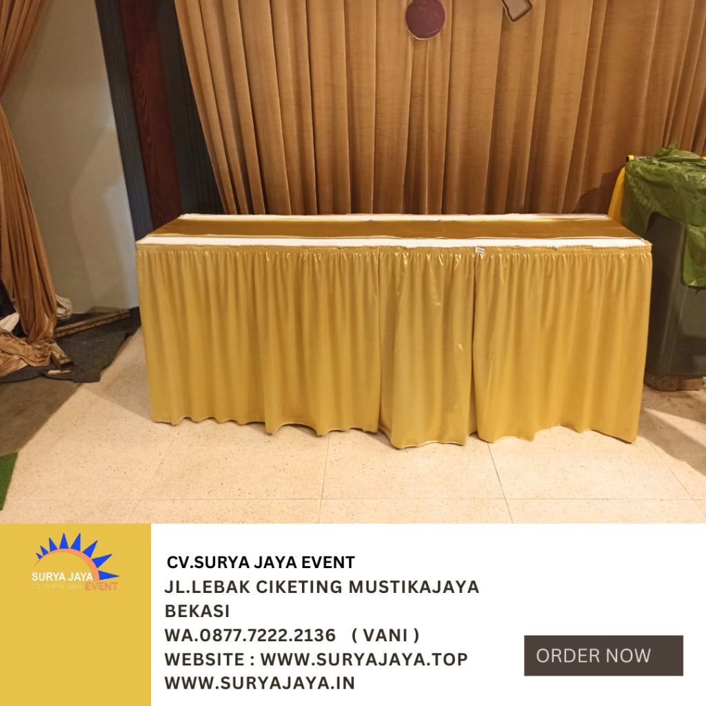 Sewa Meja Ibm Taplak Putih Runner Gold Skirting Gold Cilandak Jaksel