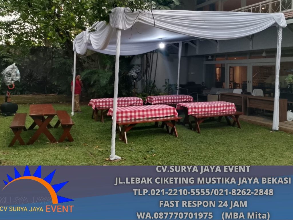 Sewa TENDA PLAFON PUTIH,MEJA TAMAN COVER MOTIF KOTAK Jaksel