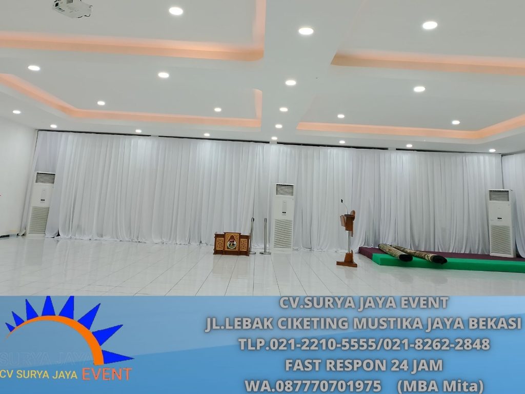 Rental Tirai Putih Filamin Event Gedung Serba Guna Senayan