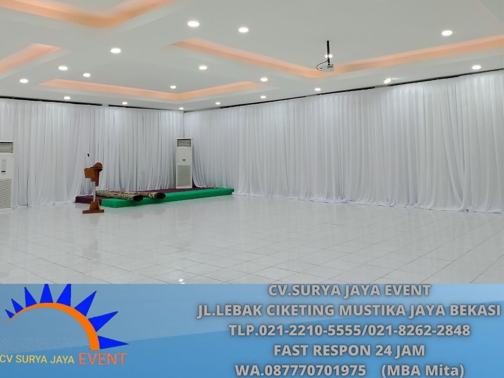 Rental Tirai Putih Filamin Event Gedung Serba Guna Senayan