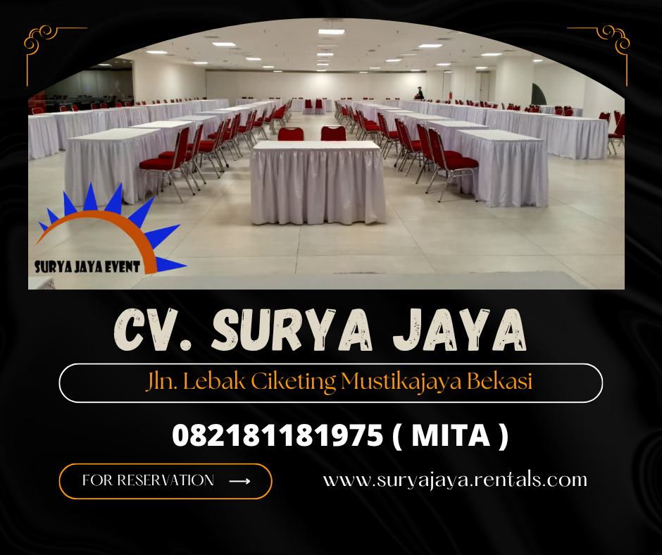 Sewa Meja Kotak Ukuran 120x60cm Taplak Skirting Putih Depok