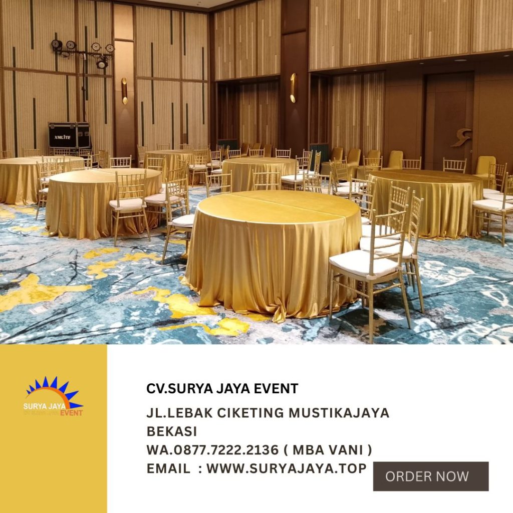 Rental Gold Tiffany chairs,Round Table Cover gold Jakarta